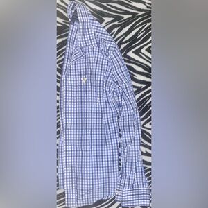 American Eagle Blue Checkered Button Up Shirt